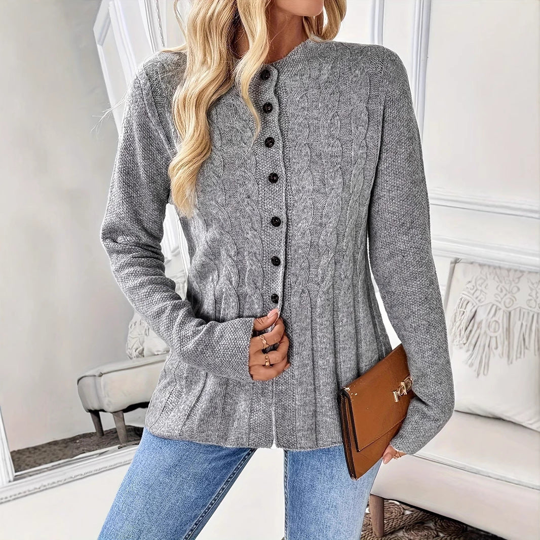 Women's Single-breasted Casual Long-sleeved Knitted Cardigan - D&A