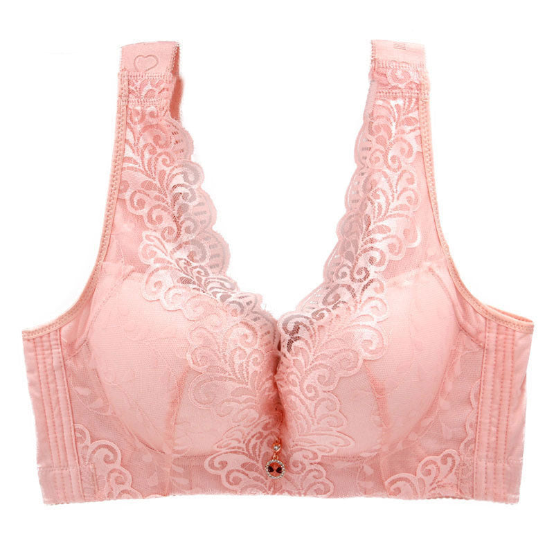 Oversized Bra Centerless Underwire Bra Wide Strap Adjuster Thin Large Cup Bra Pink - D&A