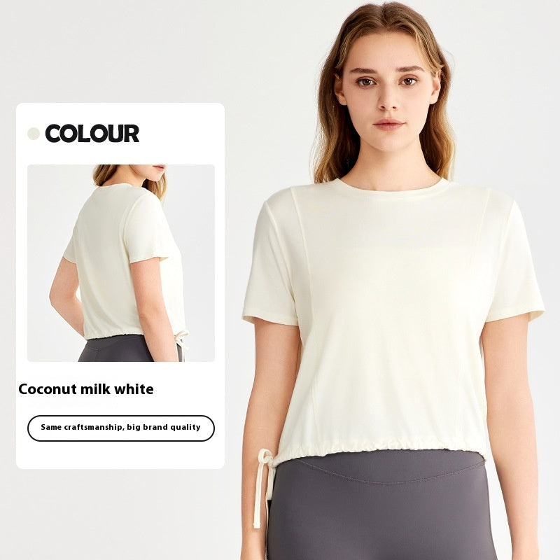 Loose Sports Top Drawstring At Hem Commuter T-shirt Coconut Milk White - D&A