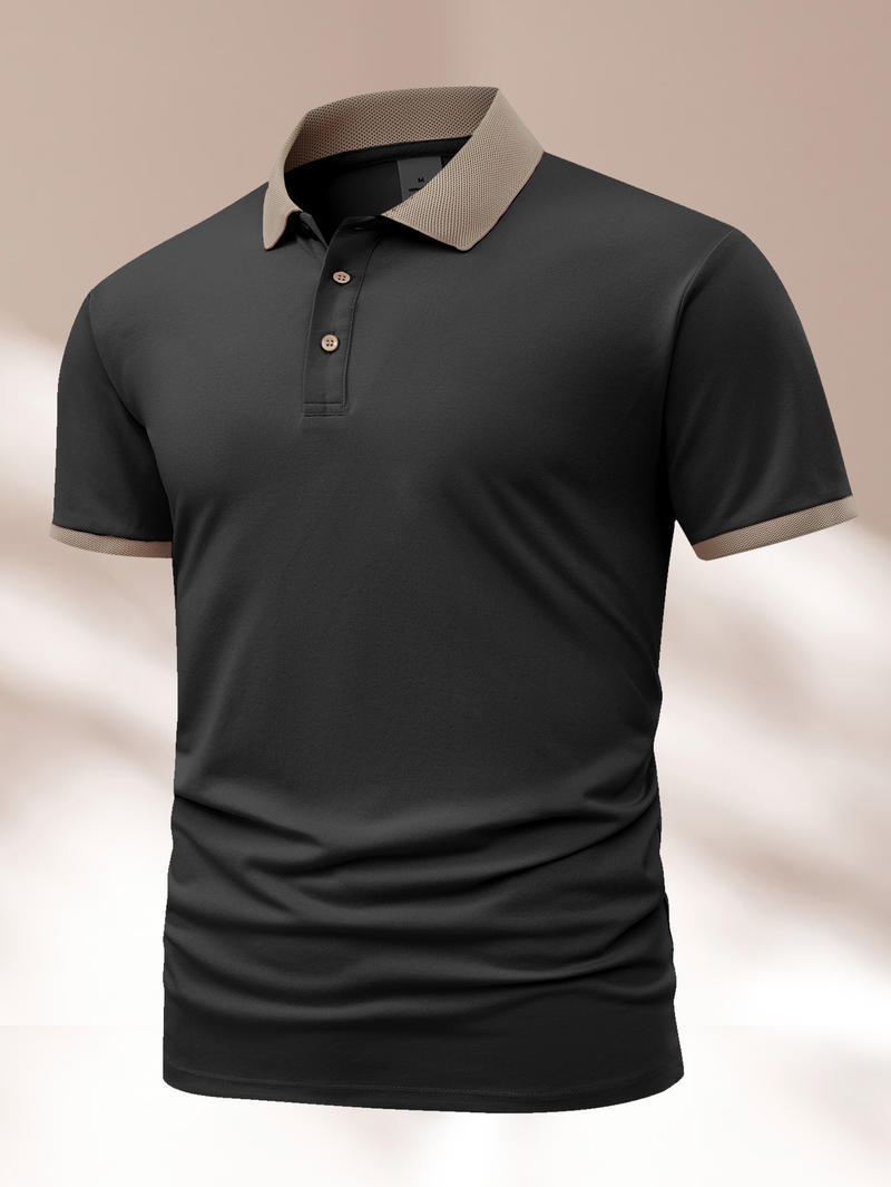 Summer Polo Shirt Printed T-shirt Short Sleeve High-end Lapel Black - D&A
