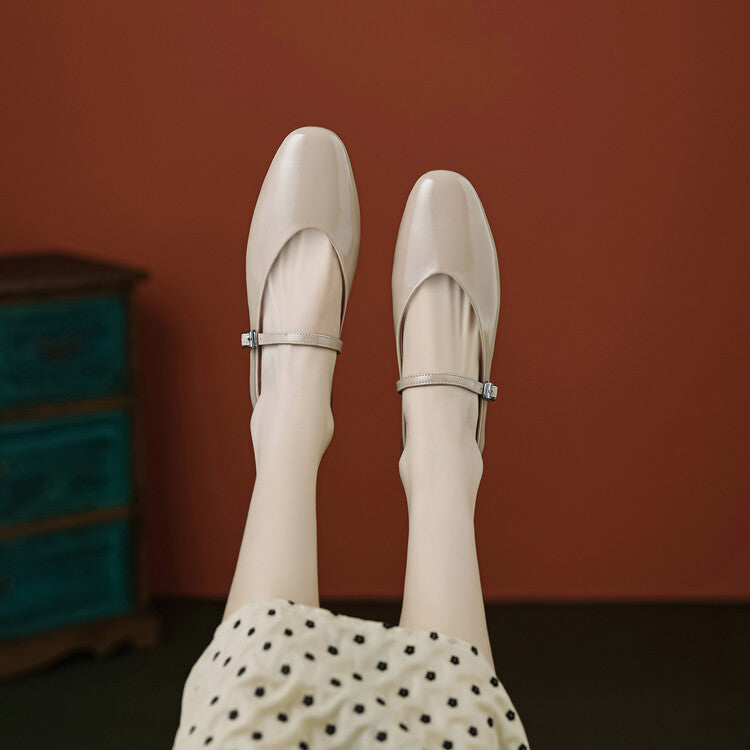 Women's Round Toe Shallow Mouth Flat Bottom Mary Jane Shoes Apricot - D&A