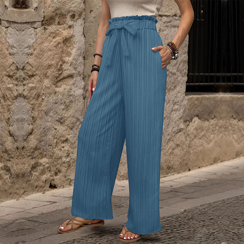Tied Lotus Leaf Elastic Trousers Haze Blue - D&A