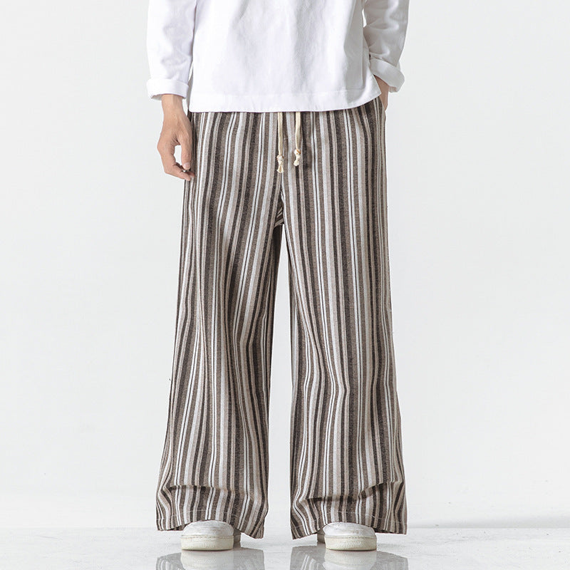 Vintage Stripe Loose Straight Mopping Pants Khaki - D&A