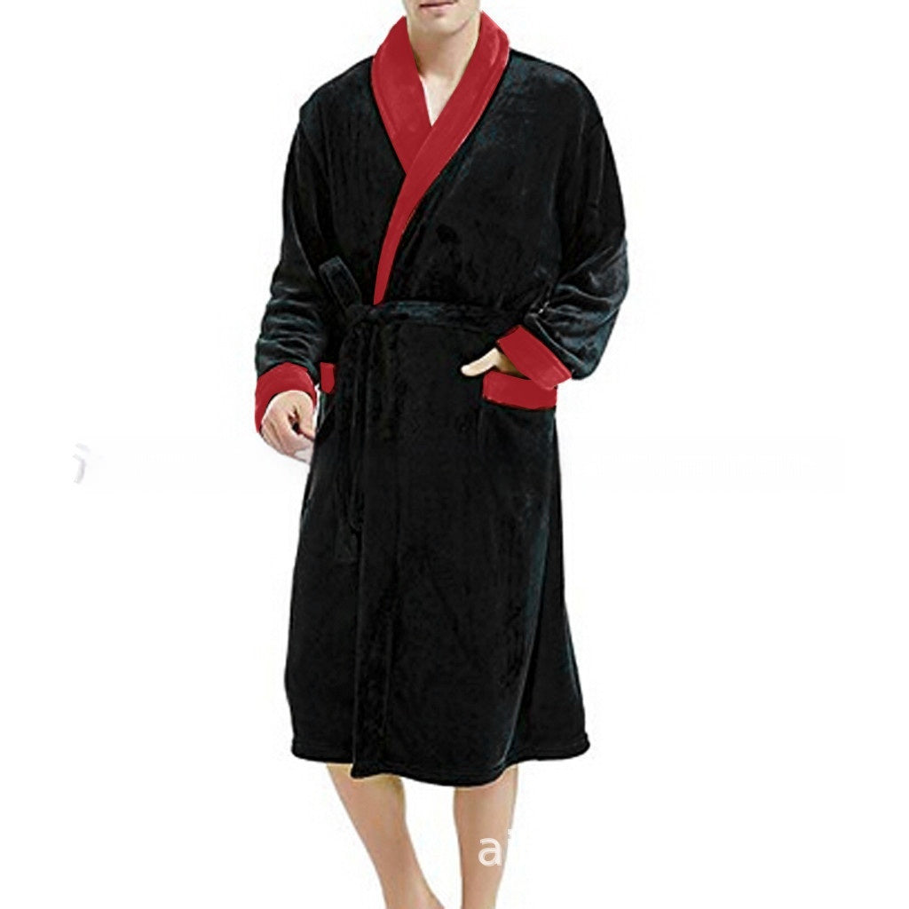 Men's Large Size Bathrobe Long Sleeve Nightgown - D&A