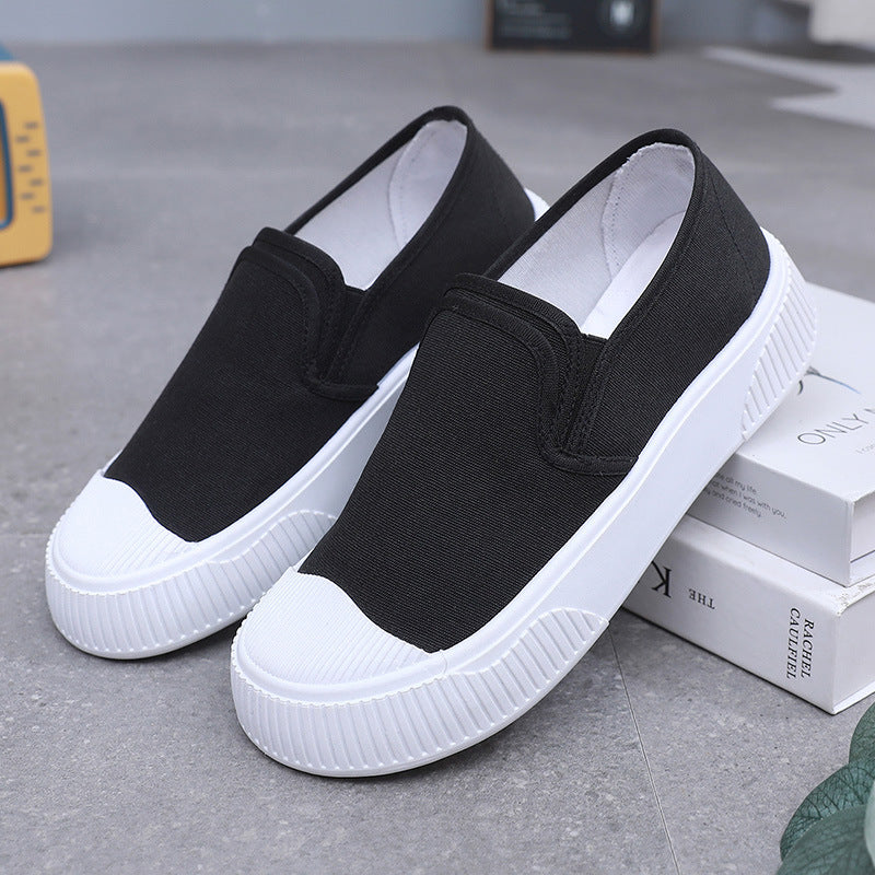 Women's Thick-soled Round Toe Soft Bottom Low-top Casual Shoes Black - D&A