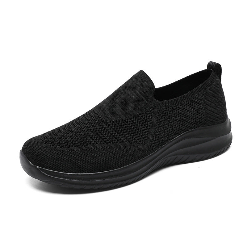 Mesh Flying Woven Breathable Loafers Comfortable All-match Shoes All Black - D&A