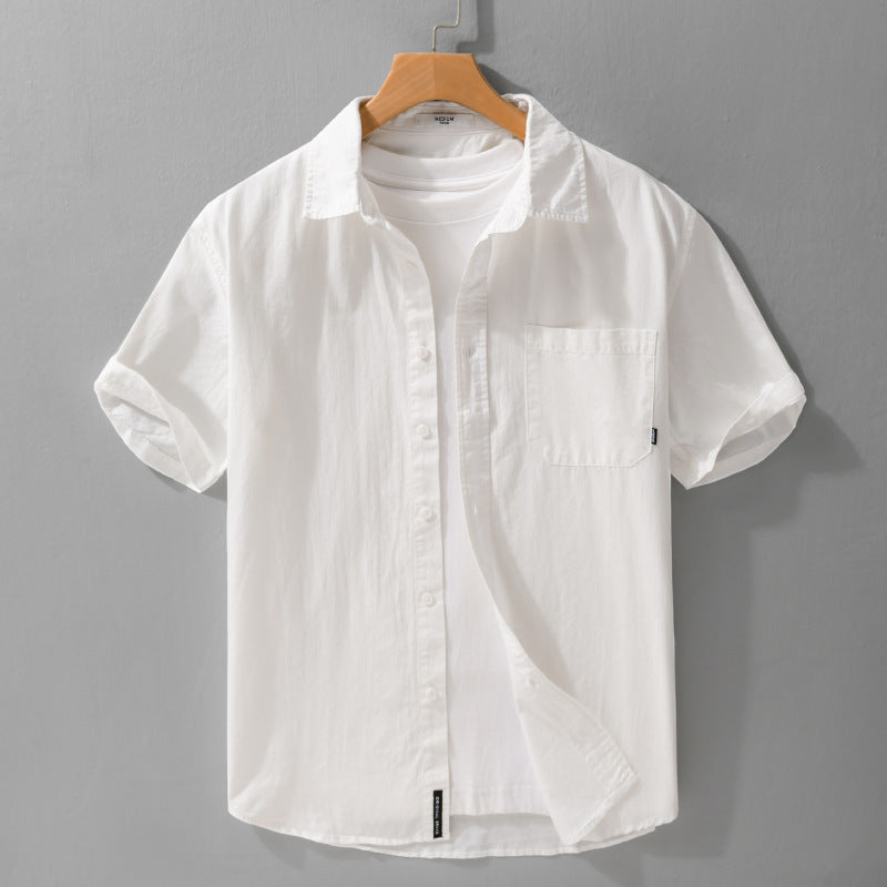Summer Menswear White Simple Short Sleeve Shirt White - D&A