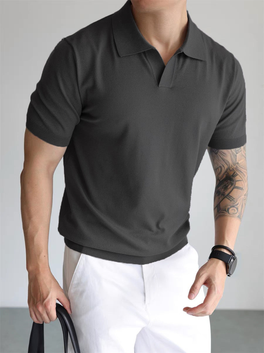 Summer Men's Cool Loose Lapels T-shirt Dark Gray - D&A
