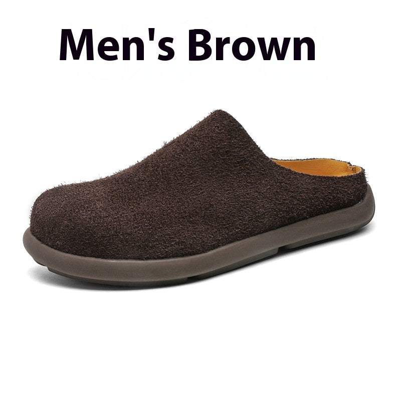 Outdoor Half Slippers Leather Shoes Light Brown - D&A