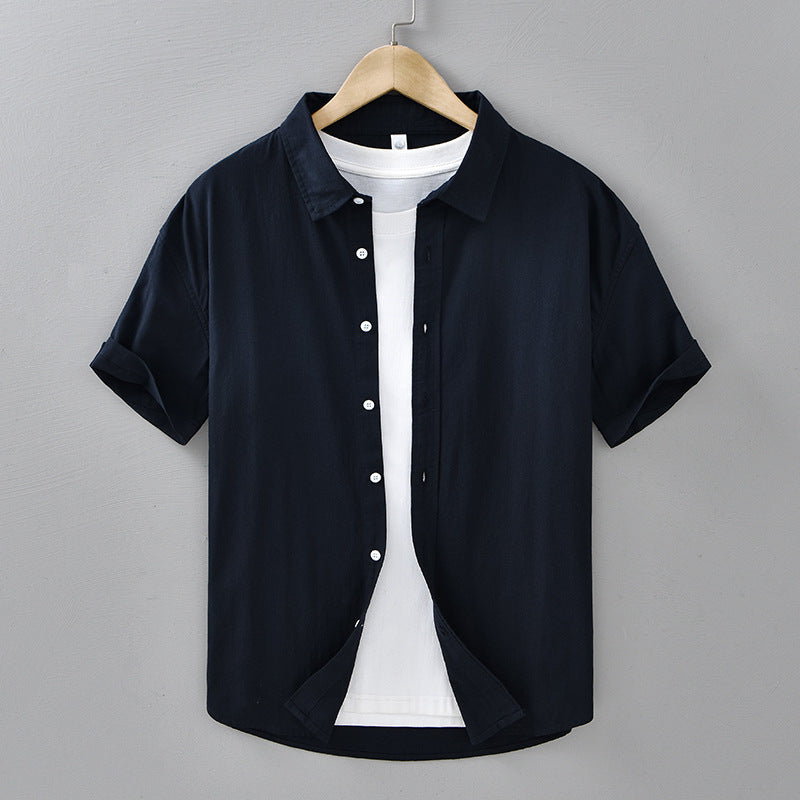 Summer Menswear Casual Short-sleeved Cotton Shirt Dark Blue - D&A
