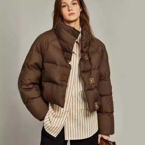 Coffee Color Cotton-padded Clothes Short Cotton Coat - D&A