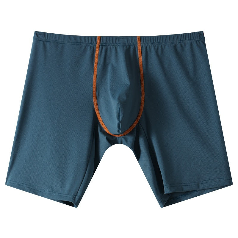 Lengthened Underwear Ice Silk Sexy Men's Boxers Mid-waist U Convex Sexy Quick-drying Navy Blue - D&A