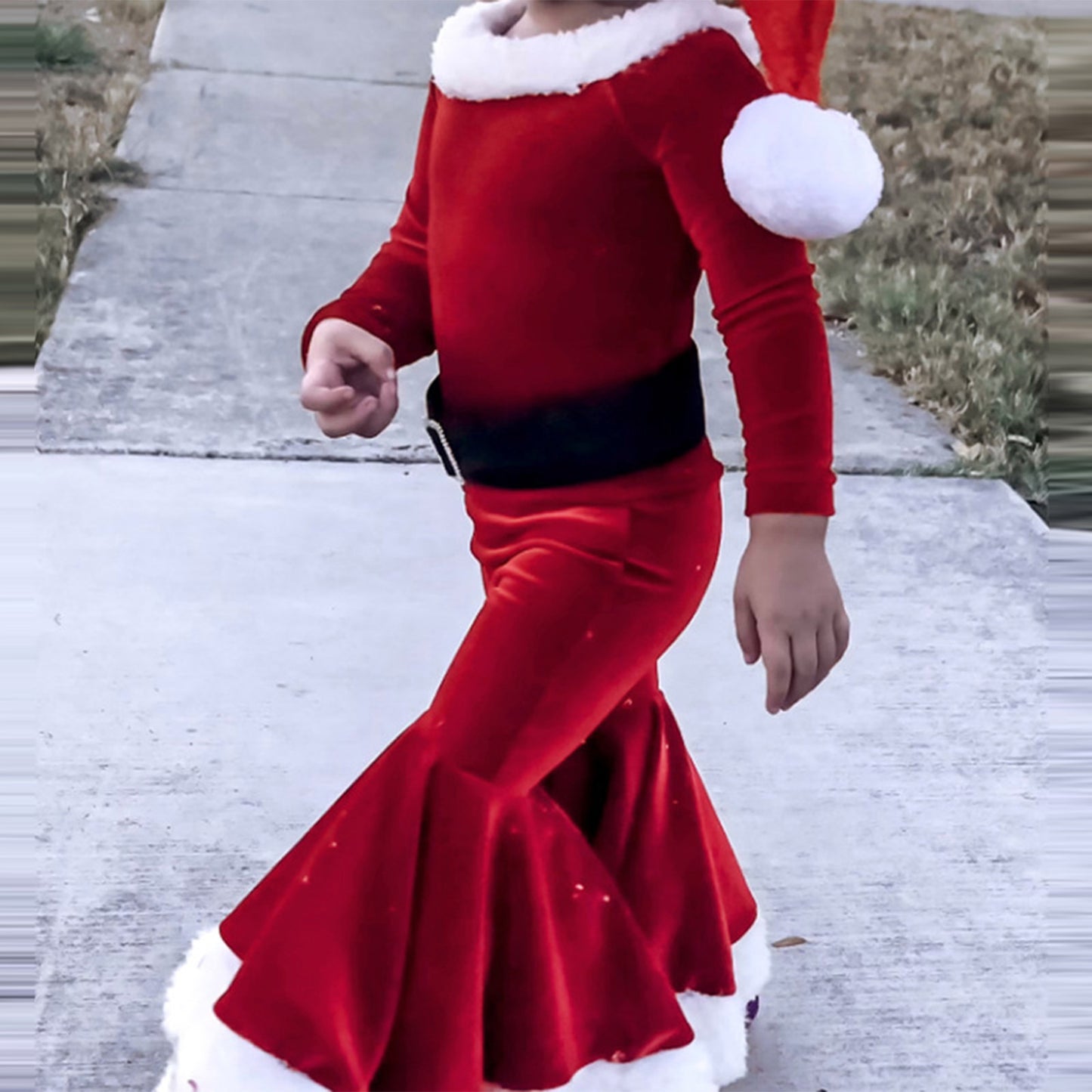 Winter Christmas Long-sleeved Shirt Bell Bottoms Hat Three-piece Children's Clothing - D&A
