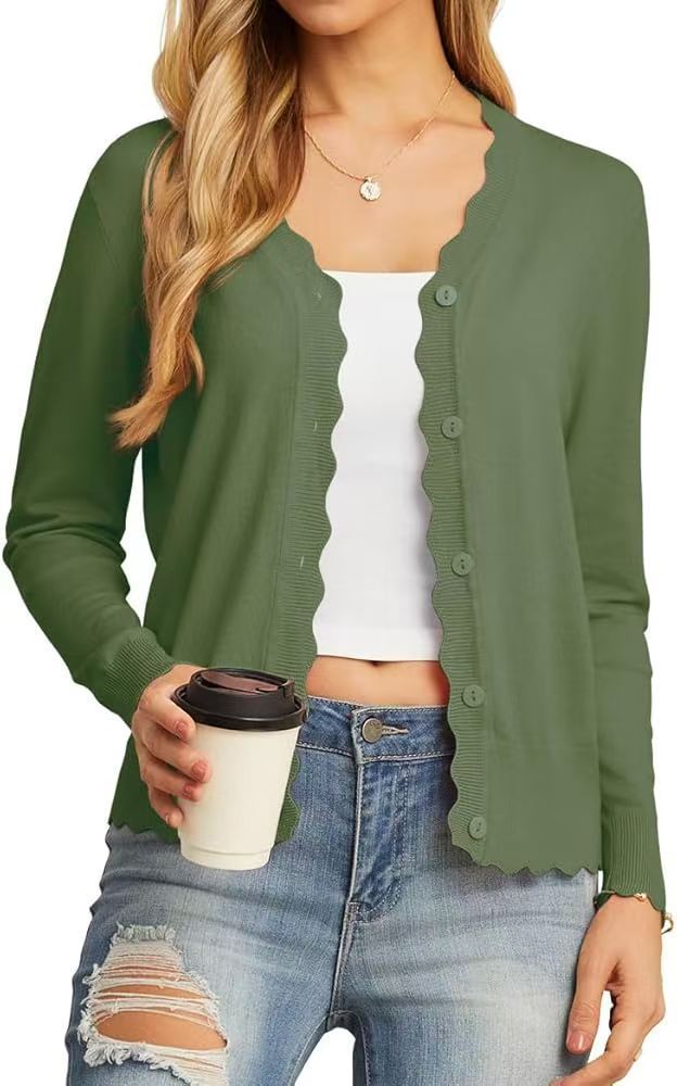 Fashion Short Knitted Cardigan Coat Army Green - D&A