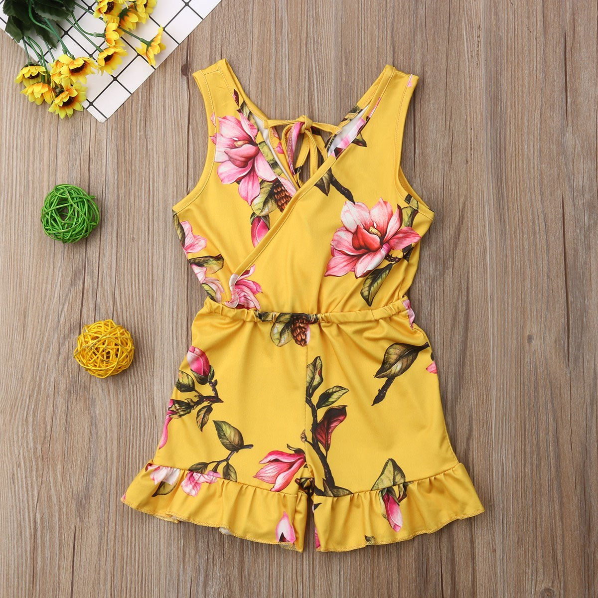 Summer Girls baby girl Floral Outfits Clothes Yellow - D&A