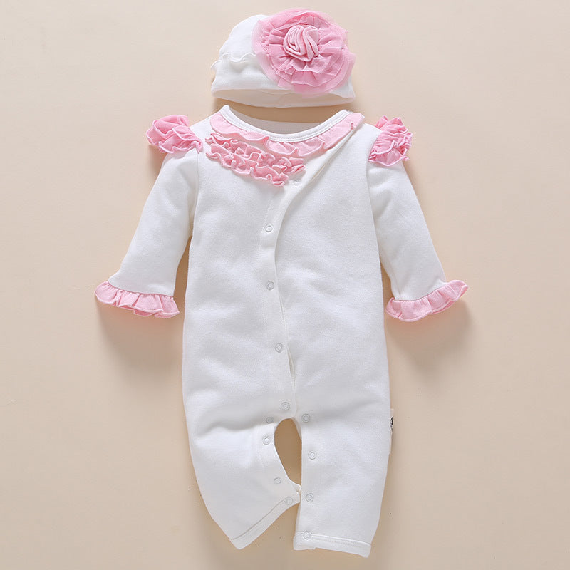 one-year-old baby wears newborn baby clothing romper jumpsuit White - D&A