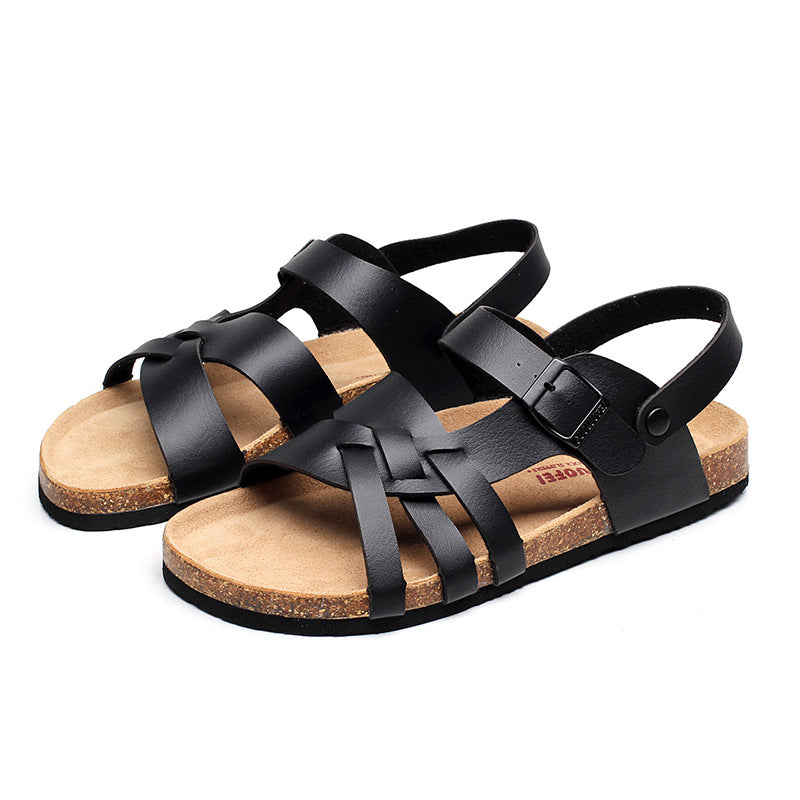 Men's Simple Hollow-out Flat Cork Slippers - D&A