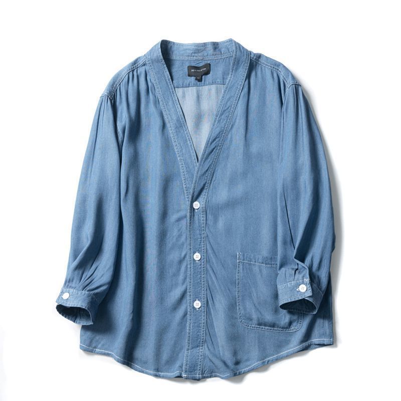 Men Three-quarter Sleeve Trendy Loose V-neck Casual Denim Coat LIGHT Blue - D&A