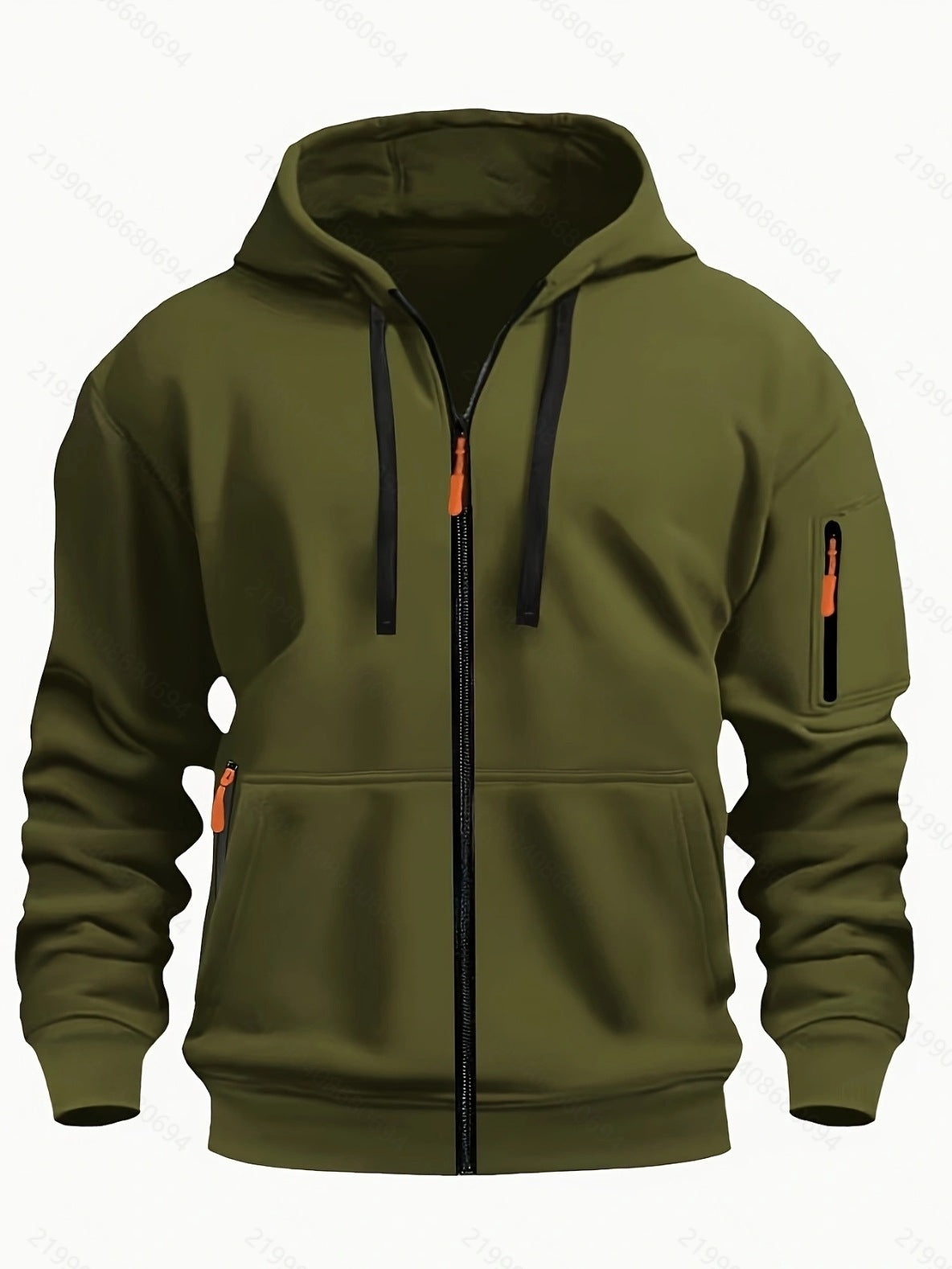 Zipper Hooded Sweatshirt Men's Sports Casual Cardigan Coat Army Green - D&A