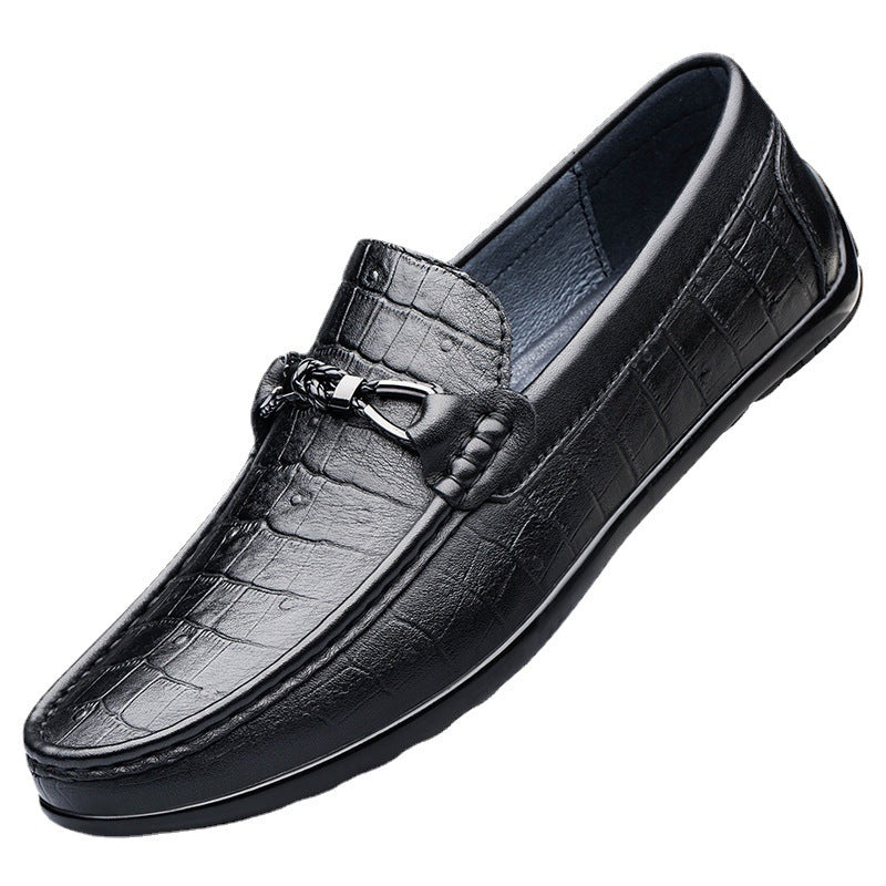Round Toe Embossed Casual Leather Shoes Flat Heel - D&A