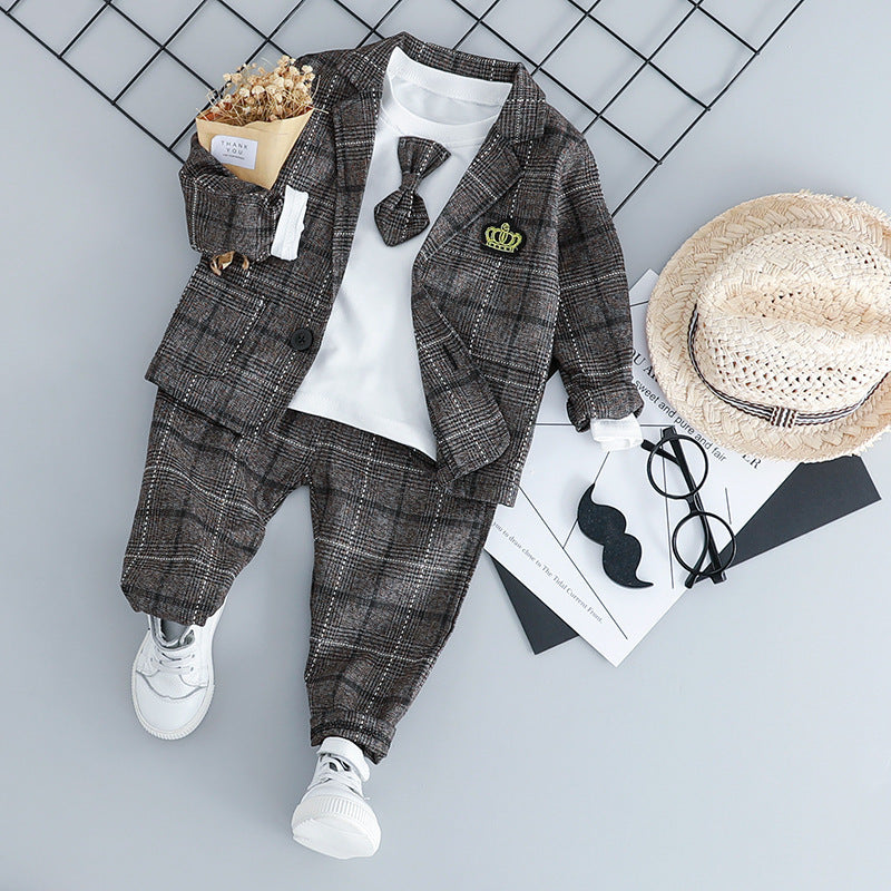 British small suit children's suit gentleman three-piece suit Coffee color - D&A