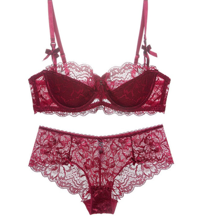 Lace Thin Cotton Underwear Women Set Red - D&A