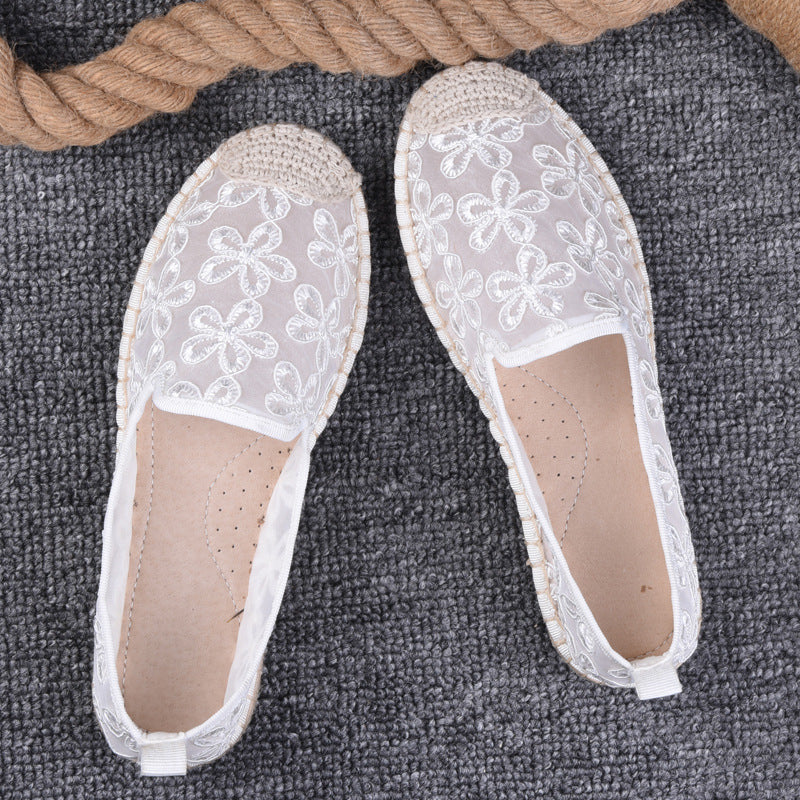 Thin Pumps Linen Fisherman Shoes For Women Pansy White - D&A