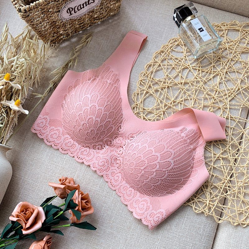Ice silk gathered sexy lace underwear women Pink - D&A