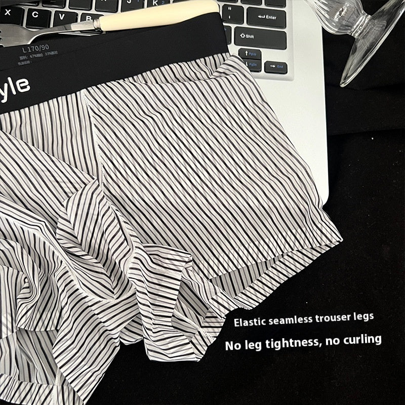 Vintage Stripe Men's Ice Silk Breathable Transparent Bottom Crotch Boxer Briefs - D&A