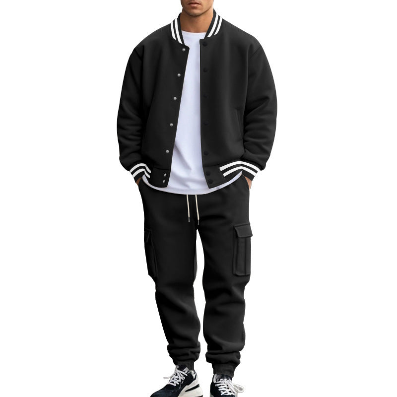 Stand Collar Baseball Uniform Trousers Fleece-lined Casual Coat Sports Suit - D&A