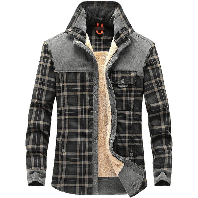 Winter Jacket Men Thicken Warm Fleece Jackets Coats Pure Cotton Plaid Jacket Military Clothes Grey - D&A