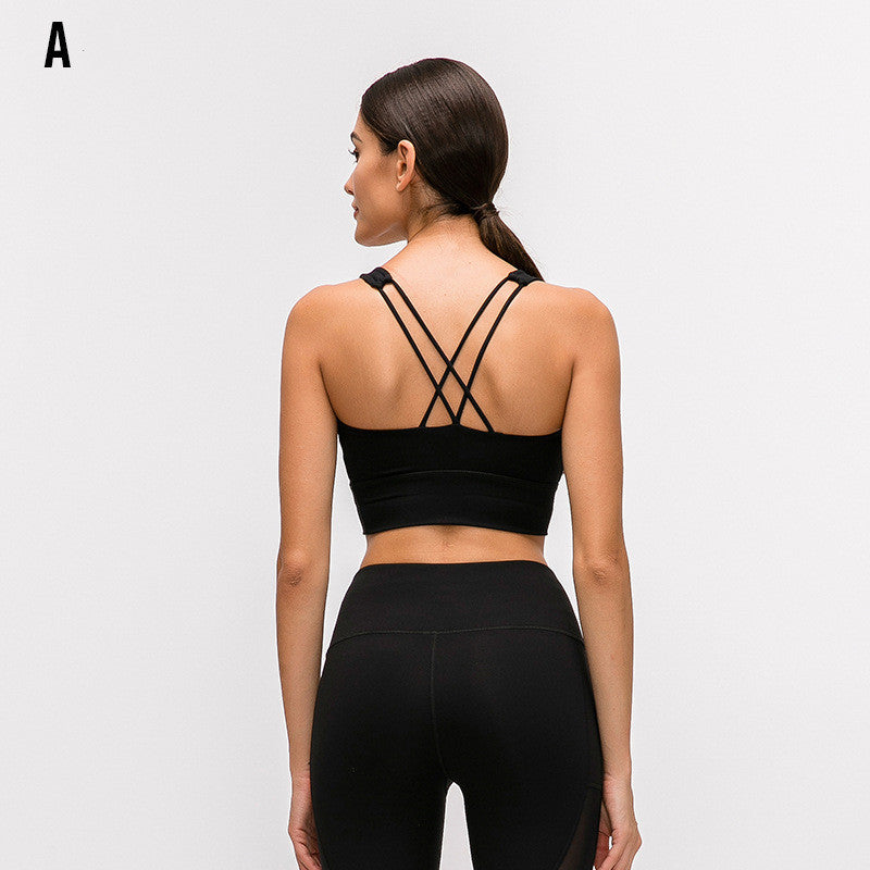 Sports bra fitness shockproof running bra without steel ring Black - D&A