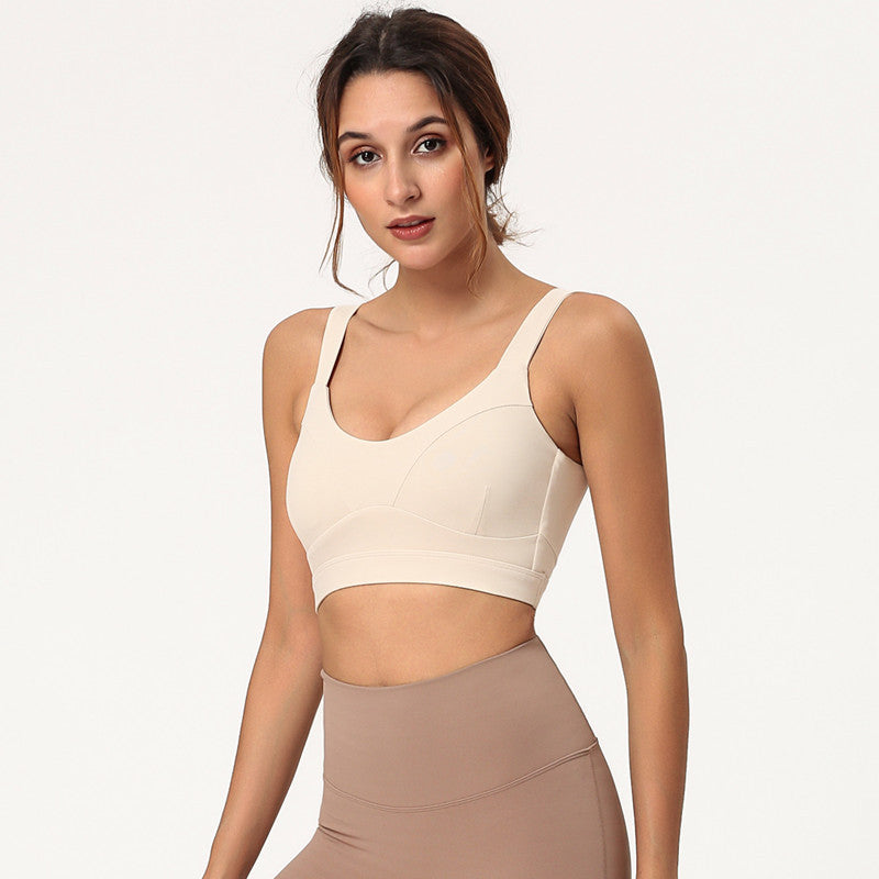 Shockproof gathered sports bra Beige - D&A