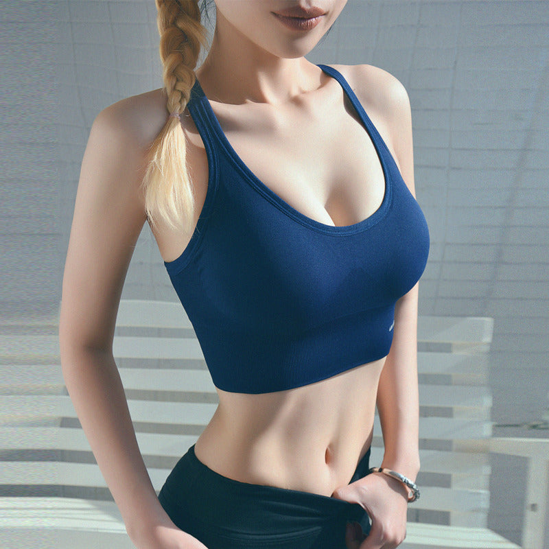 Women Sports Bra Female Fitness Gym Bra Hollow Breathable Top Sexy Running Yoga Bra Athletic Sportswear Blue - D&A