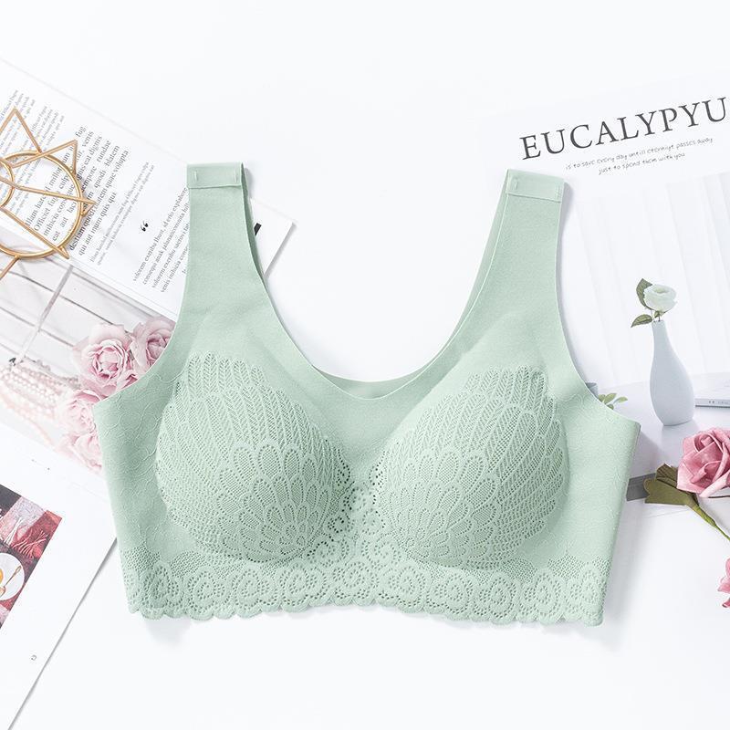 No Steel Ring Bra, Maintenance Latex Lace Bra, Women's Underwear green 1PC - D&A