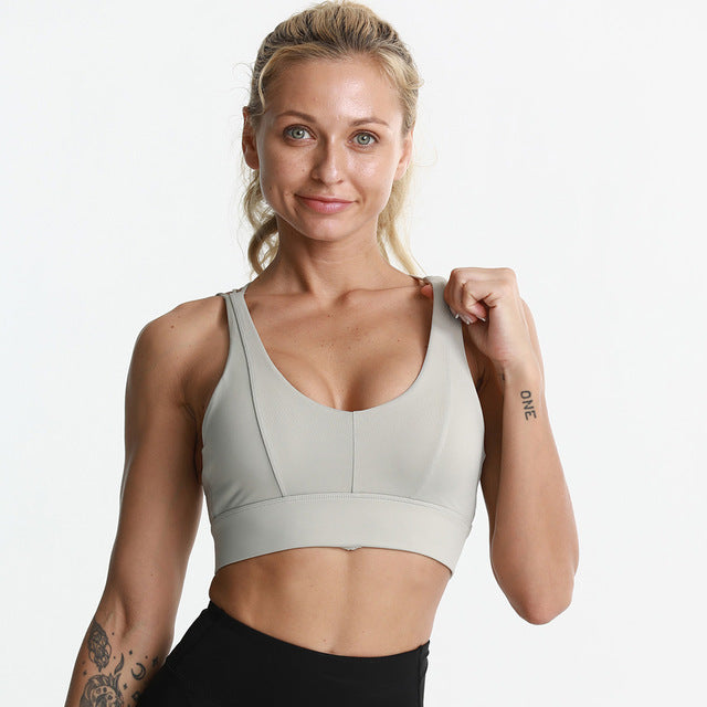 Shockproof Cross Straps Bra Running Gym Sports Bra Top Green - D&A
