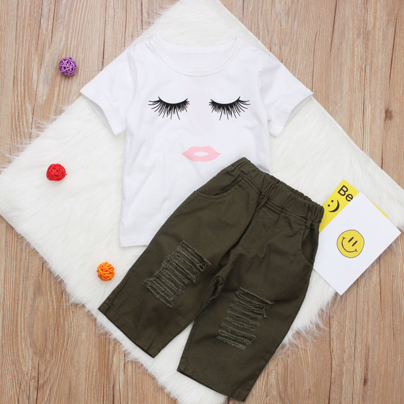 Pudcoco Girl Set 6M-4Y Kid Baby Girls Eyelash Tops T-shirt Pants Leggings Outfits Set Clothes White - D&A