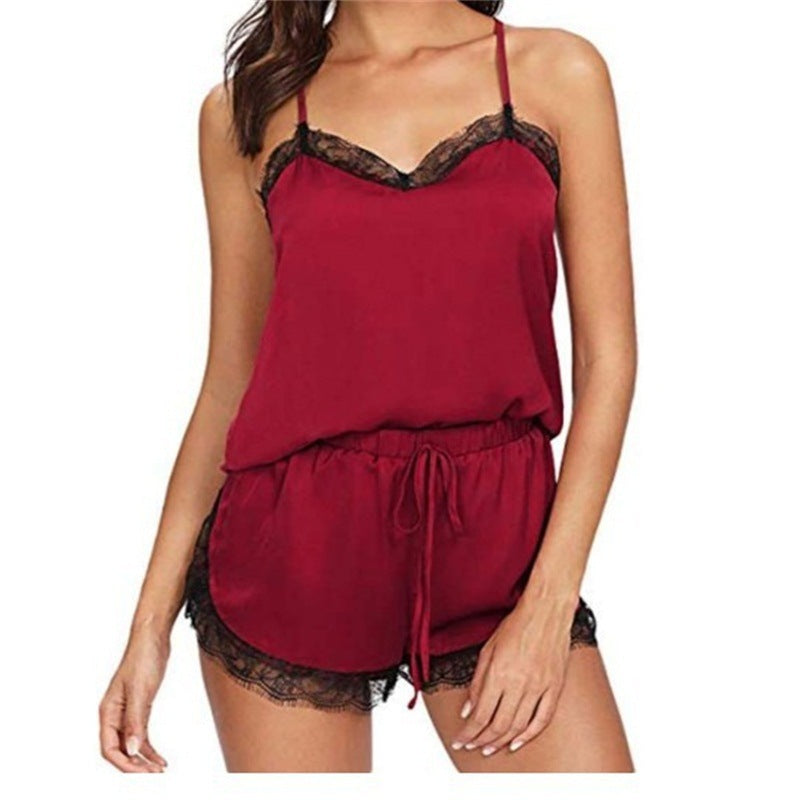 Sexy Lingerie Summer Home Pajamas Wine Red - D&A