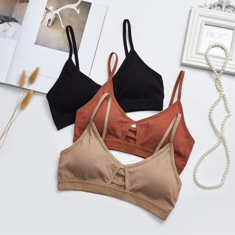Cross Border New French Bra Rimless Sling Low Back Hollow Breathable Triangle Bra Seamless Bra Lady - D&A