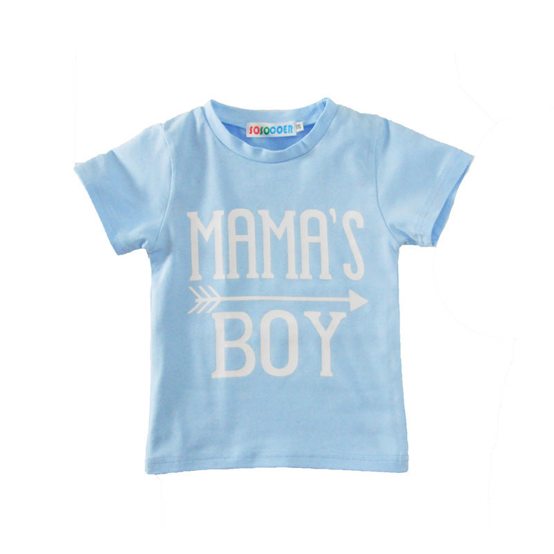 Children's Clothing Boy Suit Short-Sleeved T-Shirt Blue Letter Arrow Geometric Pants Baby Two-Piece Suit - D&A