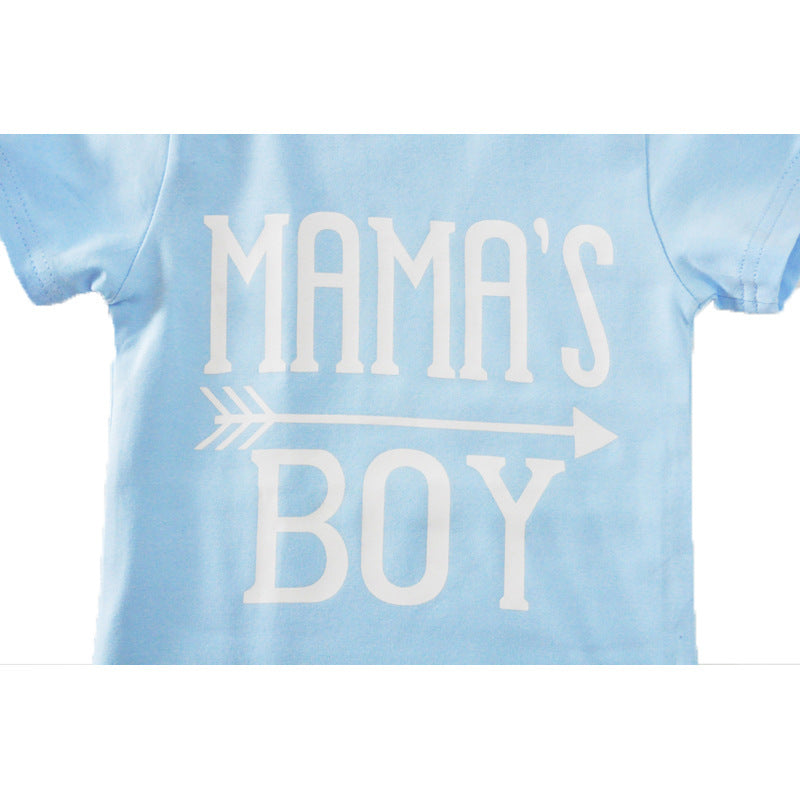 Children's Clothing Boy Suit Short-Sleeved T-Shirt Blue Letter Arrow Geometric Pants Baby Two-Piece Suit - D&A