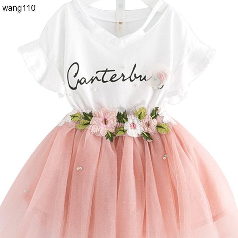 Summer Kids Girls Clothing Sets 2 pcs T-shirt Hole Pants Set - D&A