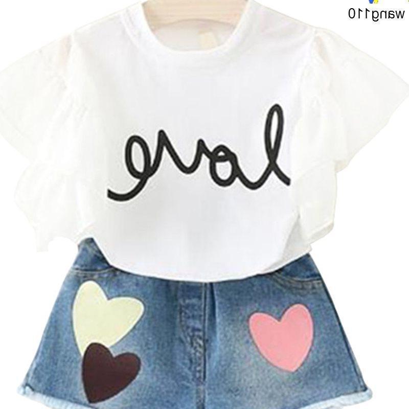 Summer Kids Girls Clothing Sets 2 pcs T-shirt Hole Pants Set - D&A