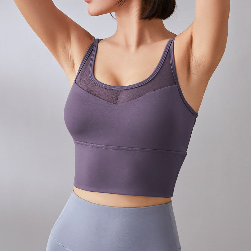 Cross Bra Shockproof Gathering Stereotype Sports Yoga Fitness Spaghetti Bra Sauce eggplant purple - D&A