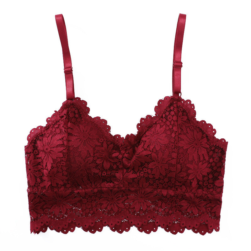 Lace Beauty Strap Bra Padding Bra Red wine One size - D&A
