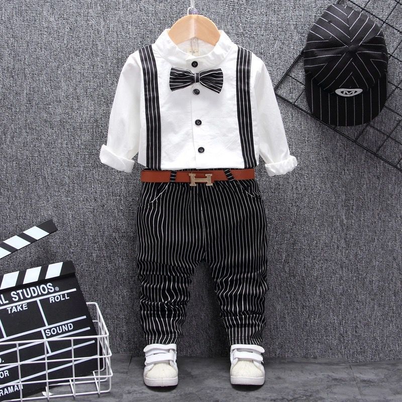 Boys Bib Two-piece Children's Clothing White - D&A