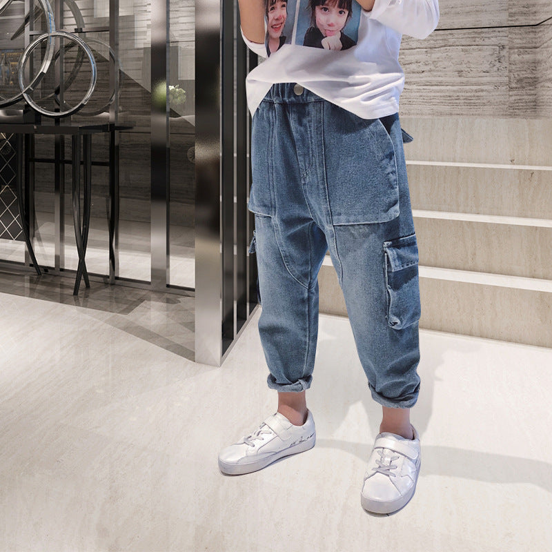 Big Kids Loose Harem Trousers Big Kids Plus Fleece Padded Overalls - D&A