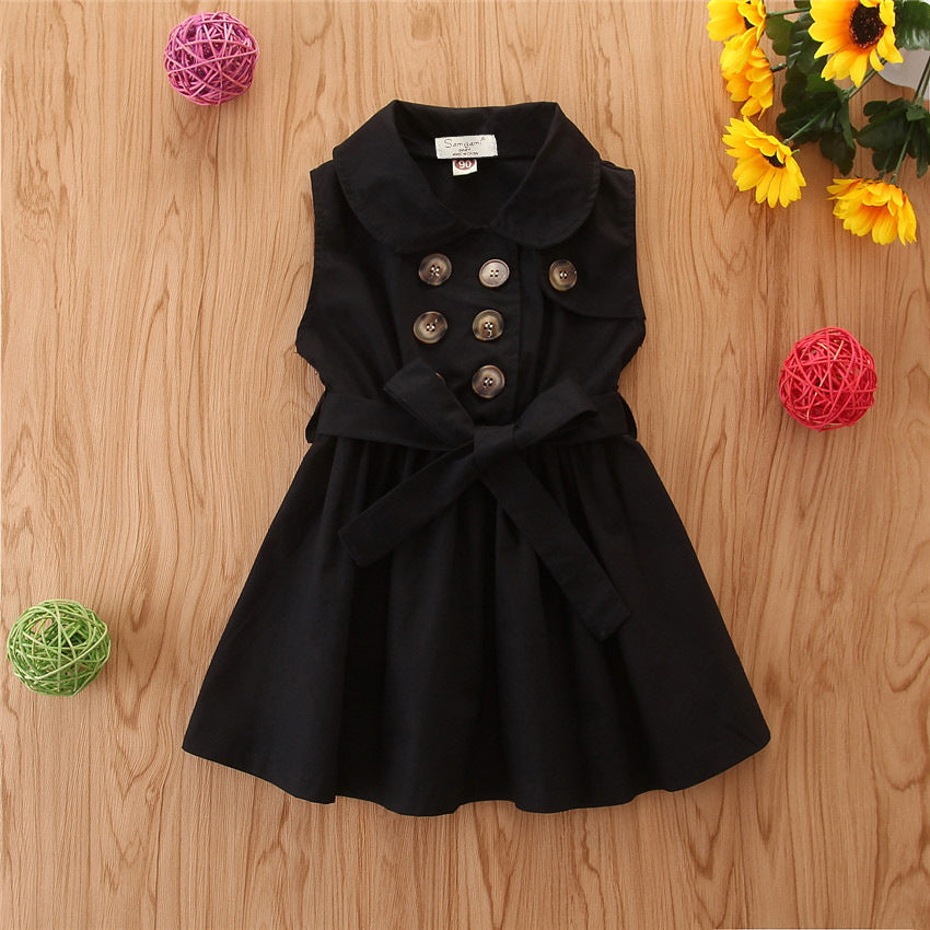 Summer Toddler Baby Girl Dress Kids Princess Casual Sleeveless Sash Button Party A-Line Dress Children Clothing 1-6Y - D&A