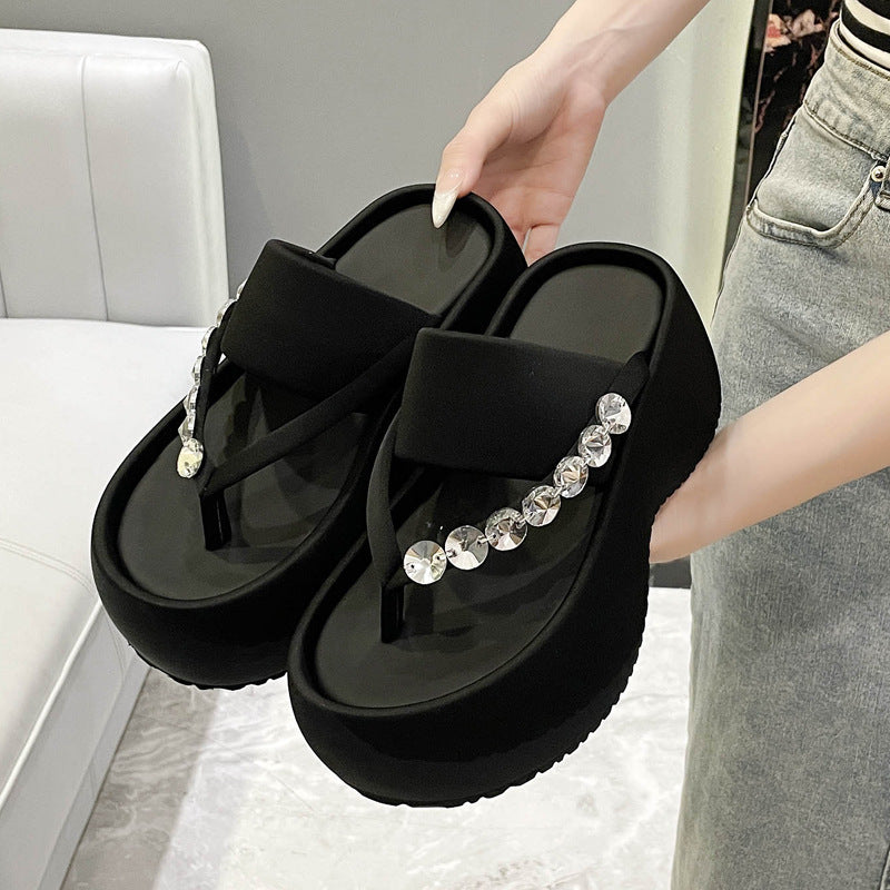 Women's Thick-soled Stylish Flip-flops Rhinestone Temperament Leisure Slippers - D&A