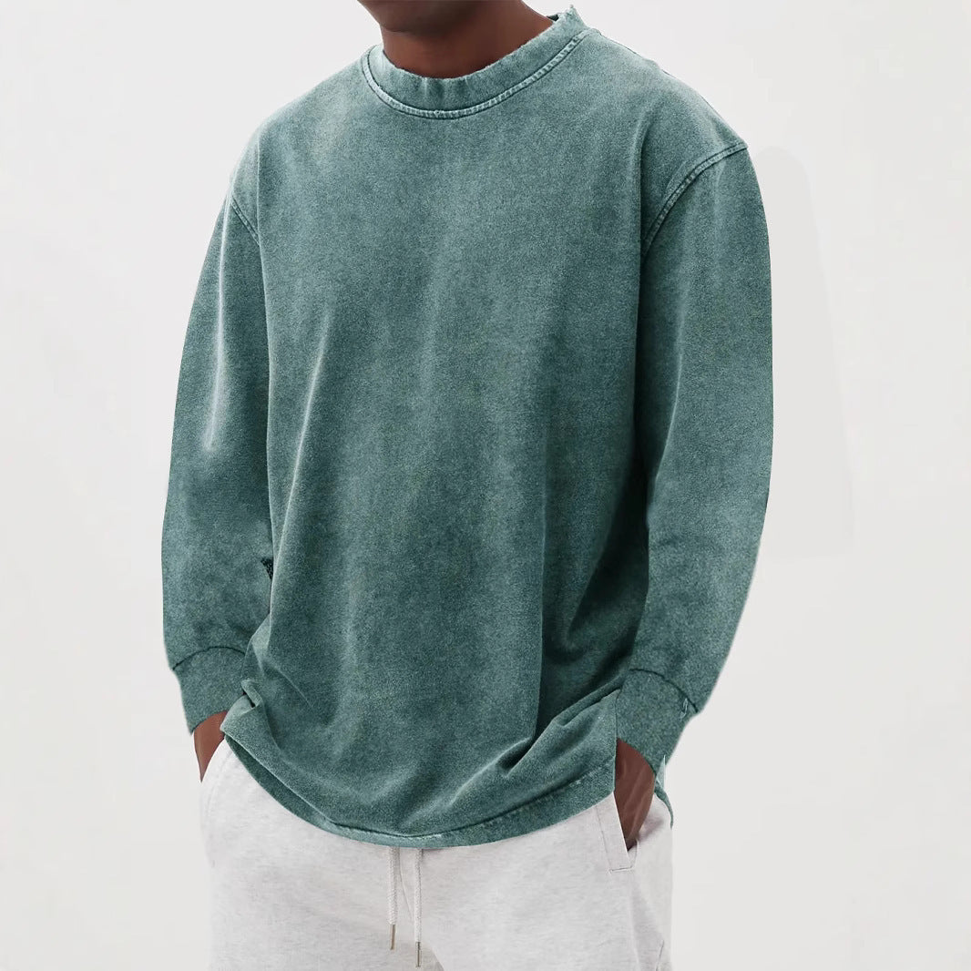 Washed Old Solid Color Men's Long-sleeved T-shirt - D&A